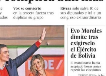 Según El País, «Evo Morales dimite tras exigírselo el Ejército de Bolivia», pero no es un golpe de estado militar