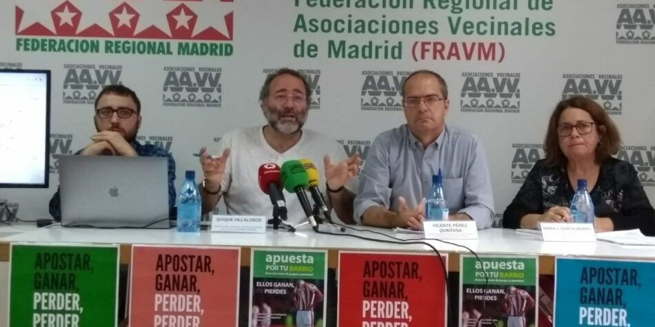 La FRAVM hace públicas las alarmantes cifras del juego en Madrid