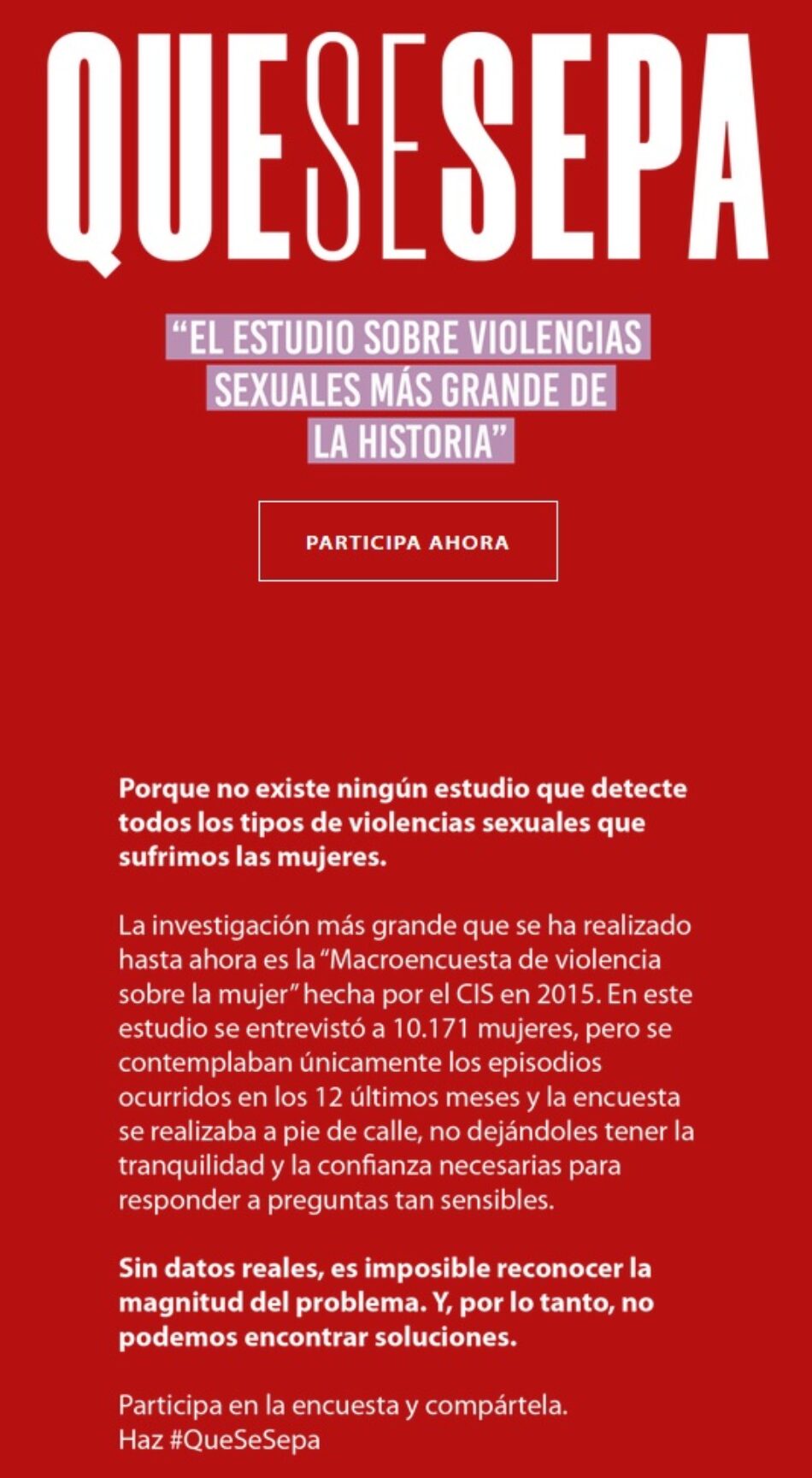 Lanzan #QueSeSepa, «la encuesta más grande sobre violencias sexuales de la historia»