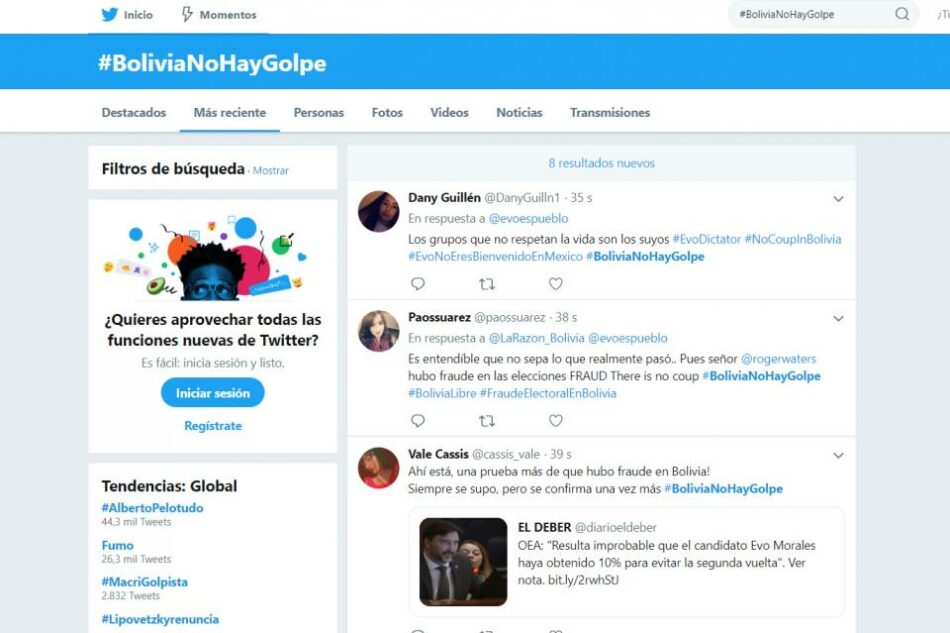 Se crearon más de 4000 cuentas en Twitter sólo para legitimar la destitución de Morales. Las redes sociales y el golpe contra Evo