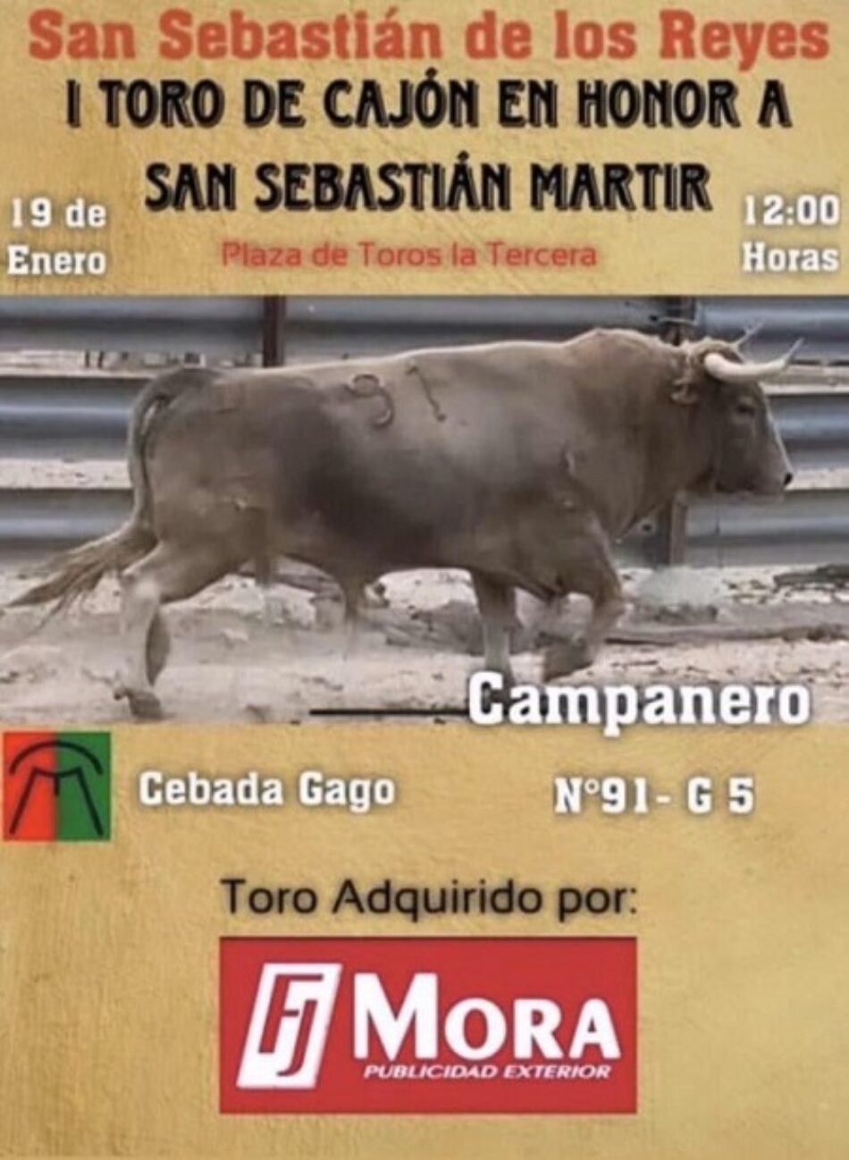 Denuncian el Toro de Cajón I, previsto para el 19 de enero en San Sebastián de los Reyes