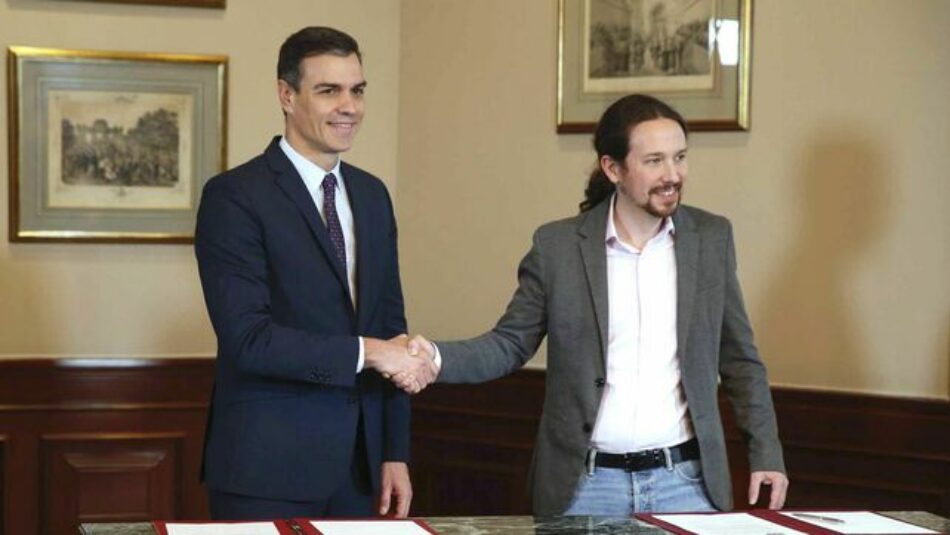 Pablo Iglesias y Pedro Sánchez presentan este lunes el acuerdo de coalición progresista entre Unidas Podemos y PSOE
