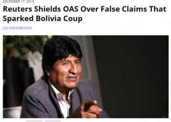 Joe Emersberger: «pregunté a periodistas Reuters por qué ignoraron la crítica del CEPR al informe de la OEA en Bolivia. Ninguno respondió»