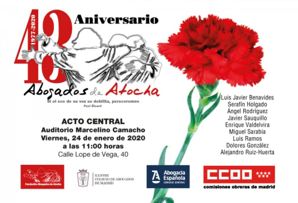 Homenaje a los abogados de Atocha el próximo viernes, 24 de enero