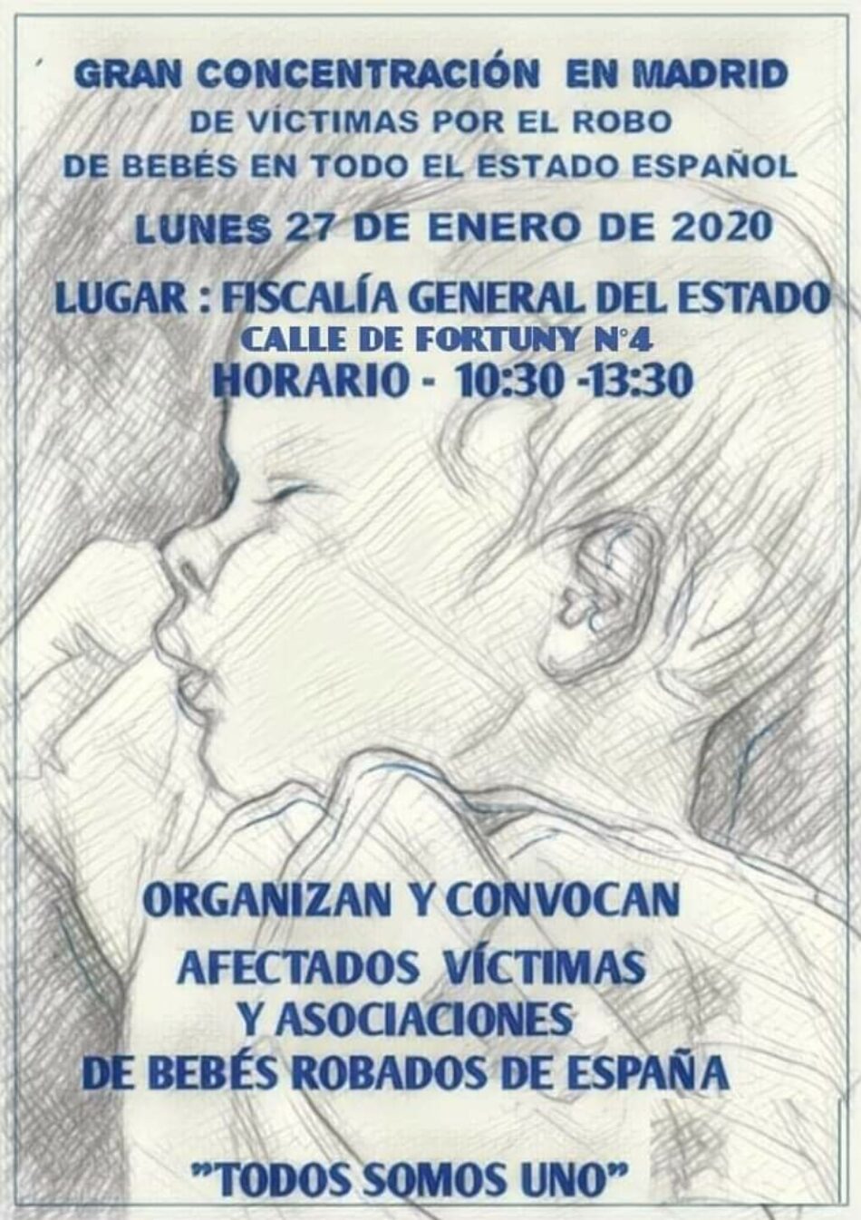 Asociaciones de víctimas y afectados de bebés robados convocan concentración frente a la Fiscalía General del Estado el 27 de enero