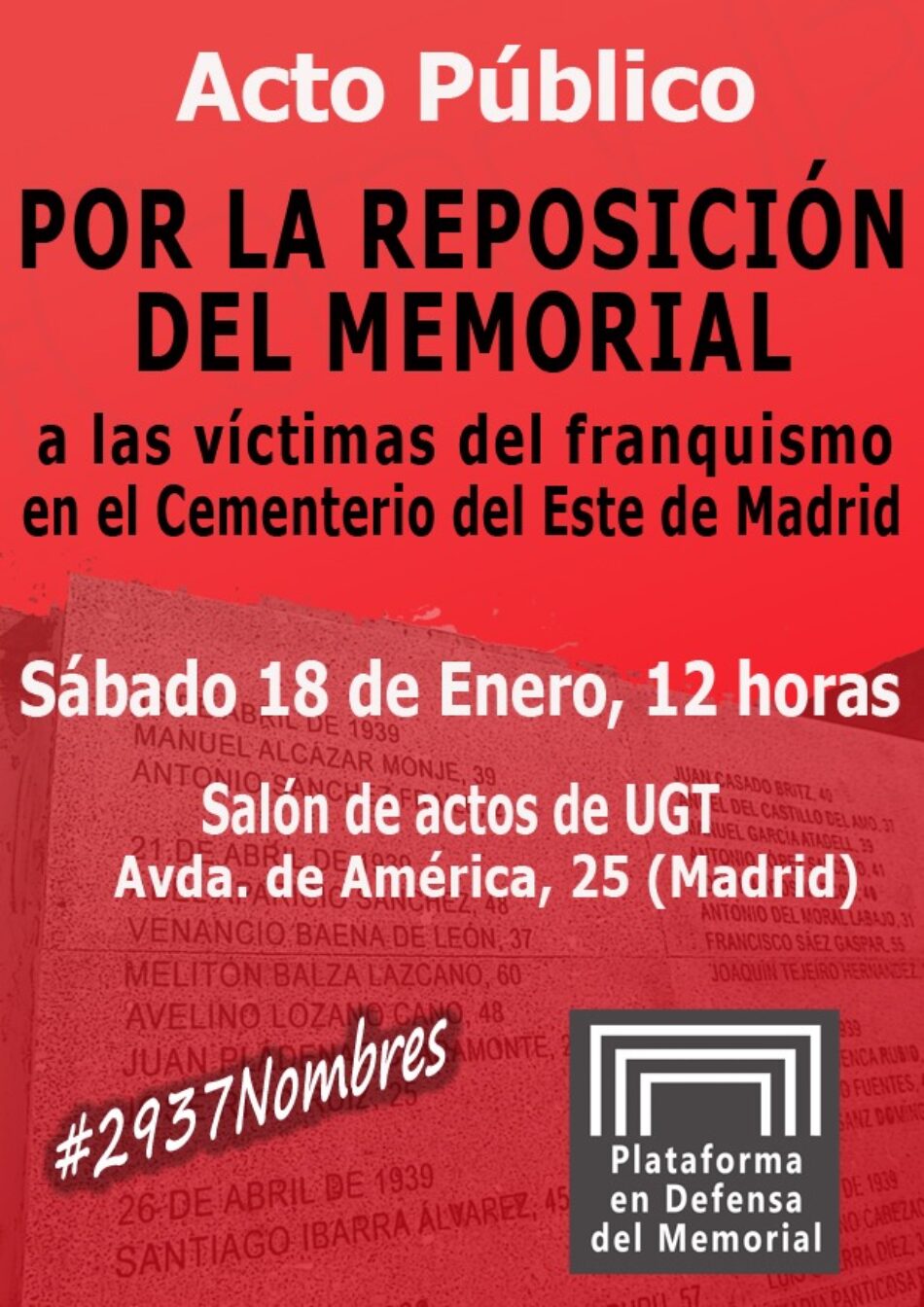 Acto público por la reposición del Memorial a las víctimas del Franquismo en el Cementerio del Este de Madrid
