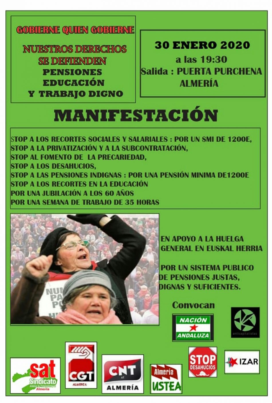 Manifestación en defensa de los derechos sociales – Jueves 30 de enero en Almería