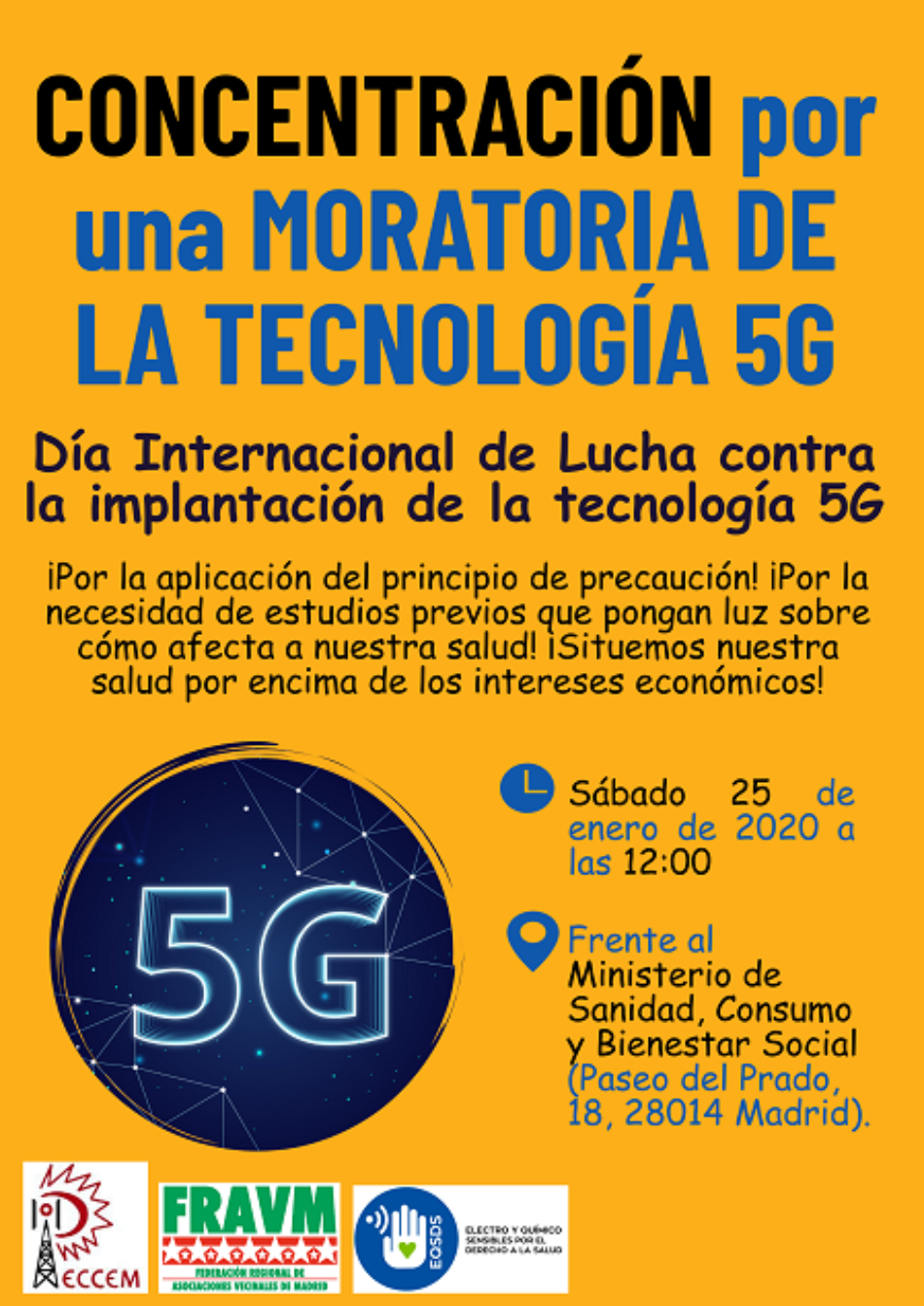 La FRAVM se suma a la movilización internacional del 25 de enero por una moratoria a la implantación del 5G