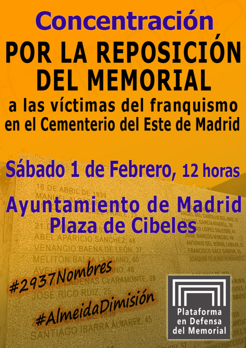Convocan concentración para exigir la reposición del Memorial del Cementerio del Este de Madrid: 1 de febrero