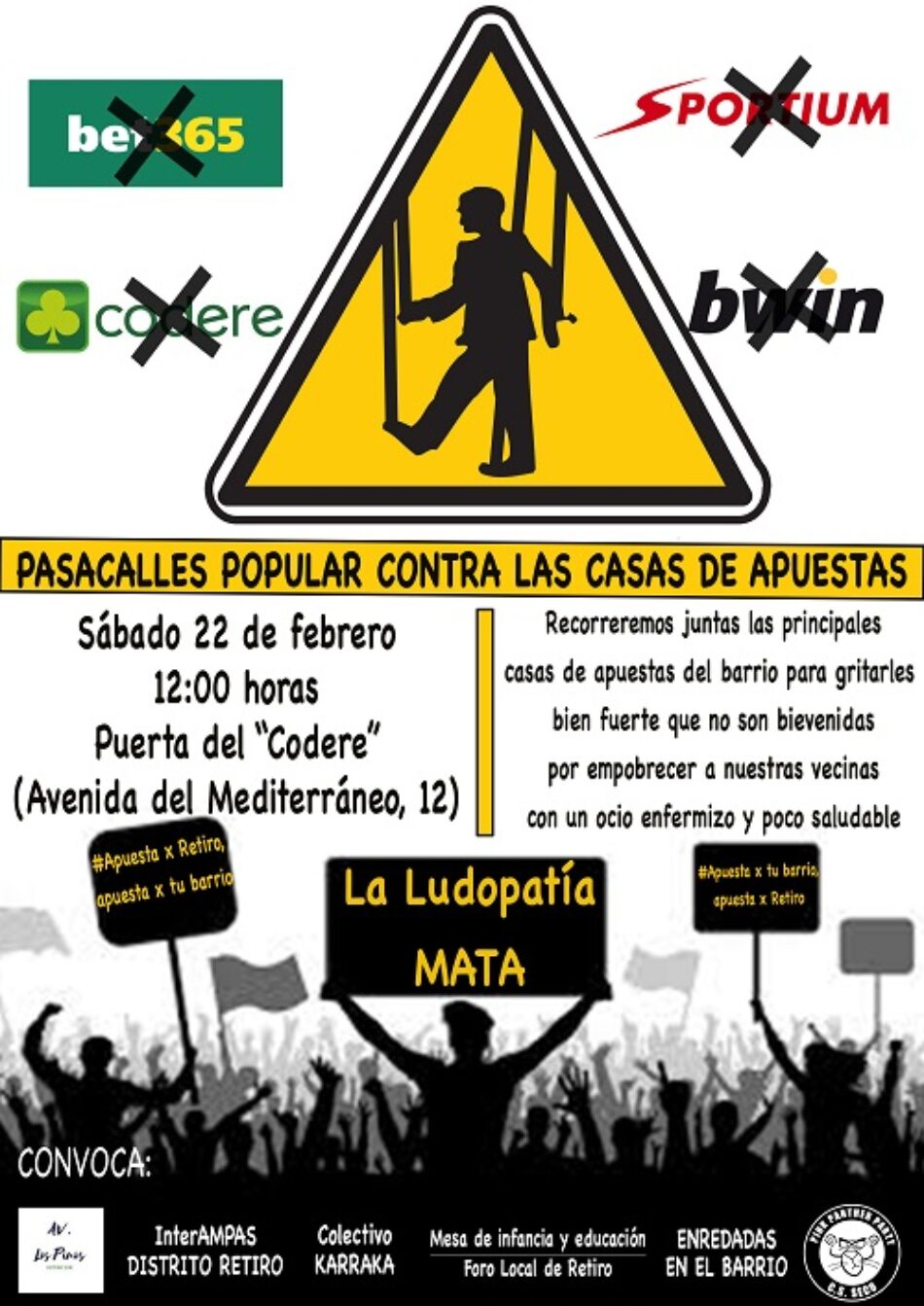 Colectivos sociales de Retiro convocan un pasacalles contra la proliferación de locales de apuestas en su distrito