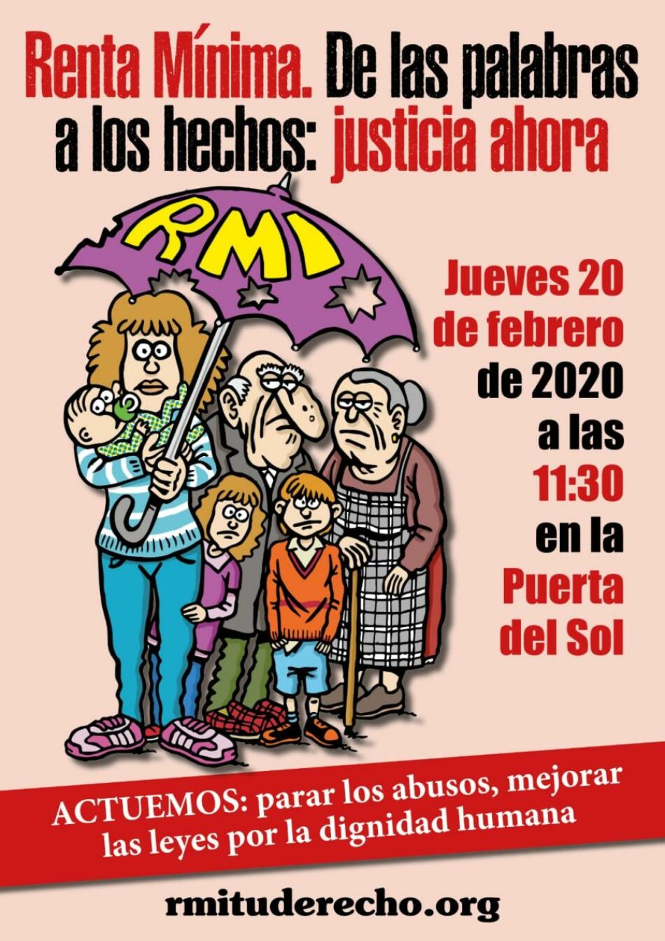 La Plataforma RMI Tu Derecho convoca concentración para exigir un sistema de renta mínima en Madrid que actúe contra la pobreza: 20F, en Sol