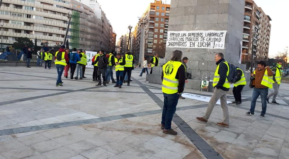 Acampada de la plantilla de Parques y Jardines de Zaragoza contra la precariedad y la explotación laboral