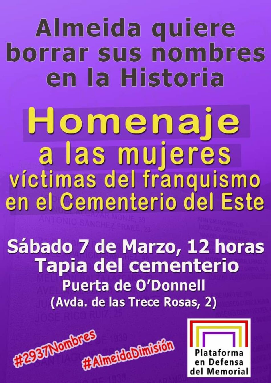 Acto Homenaje a las mujeres víctimas del Franquismo en el cementerio de Este: “Martínez Almeida quiere borrar sus nombres en la Historia”