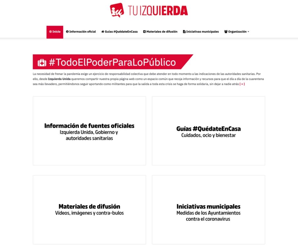 IU convierte su web en un espacio común y un punto de información permanente sobre el Covid-19 para “hacer más llevadera la cuarentena y ayudar a combatir la desinformación”