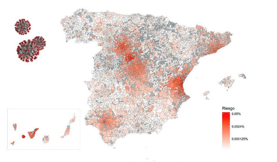 Mapa de riesgo de propagación del coronavirus en España