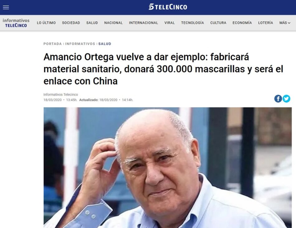 Amancio Ortega donará 300 mil mascarillas mientras aplica un ERTE a 37 mil empleados
