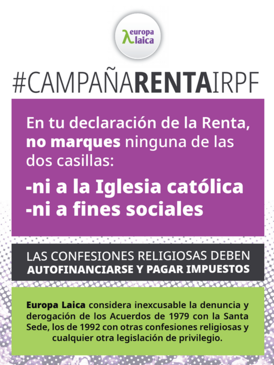 Europa Laica pone en marcha su campaña para proponer que no se marque ninguna de las dos casillas del IRPF