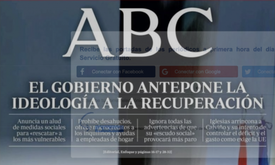 ABC y la portada de la vergüenza: tacha de «ideología» rescatar a los más vulnerables y prohibir desahucios por el COVID-19