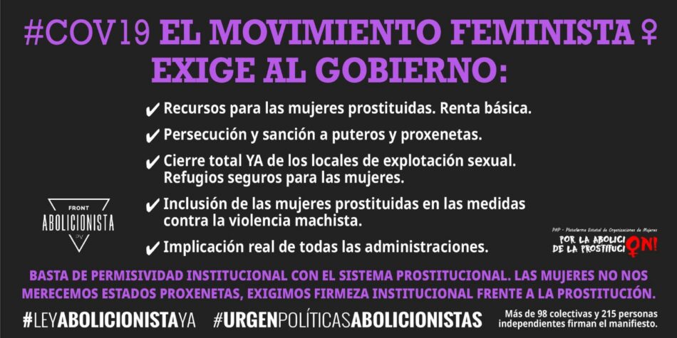 El Movimiento Feminista exige medidas a favor de las mujeres prostituidas durante la pandemia por COVID-19