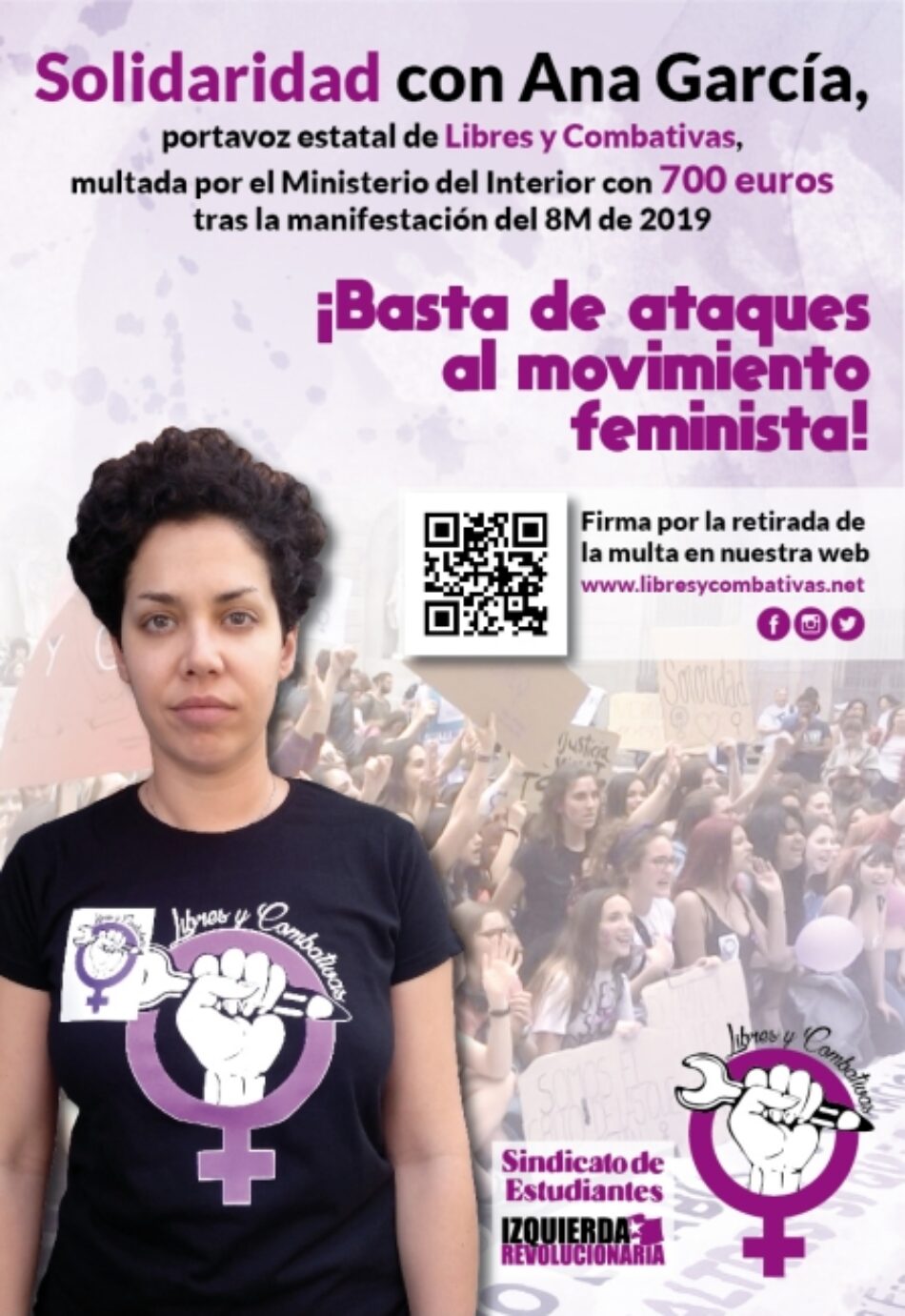 Solidaridad con Ana García, portavoz de Libres y Combativas, multada por el Ministerio del Interior con 700 euros tras la manifestación del 8M de 2019