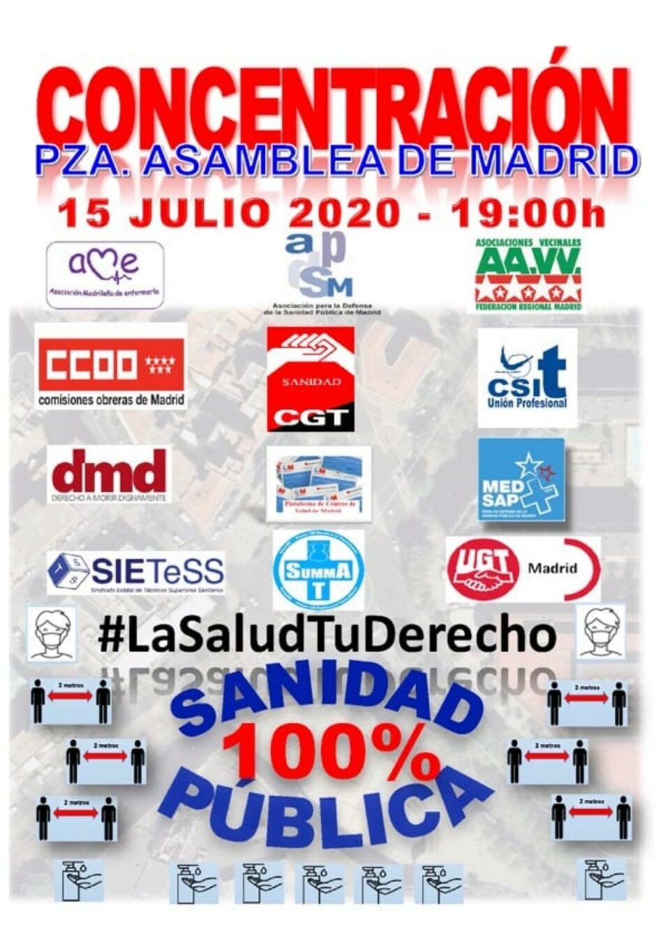 Organizaciones y sindicatos convocan una movilización en defensa de la Sanidad Pública en Madrid el 15 de julio