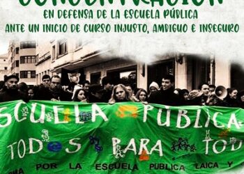 Concentración y asamblea de la Marea Verde el 24 de julio en los Jardines de Picasso de Málaga, en defensa de la escuela pública y de una vuelta al aula de forma segura y responsable