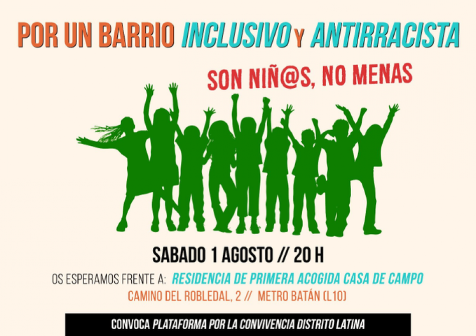 Los vecinos del distrito de la Latina (Madrid) se movilizan el 1 de agosto para apoyar a los menores no acompañados de Casa de Campo