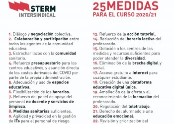 STERM presenta 25 medidas para iniciar el curso 20/21 y exige el inicio de la una negociación real