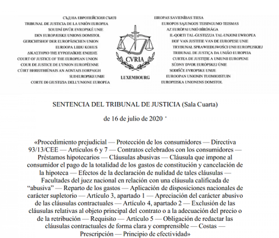 Tras la sentencia del Tribunal de Justicia de la Unión Europea, hasta 8 millones de consumidores podrían reclamar gastos hipotecarios derivados de cláusulas abusivas a la banca