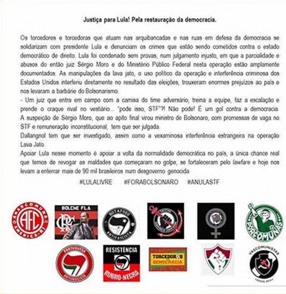 Grupos antifascistas en Brasil piden justicia para Lula