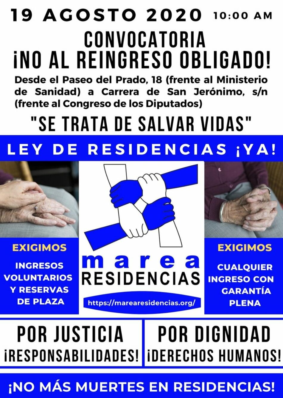 La plataforma Marea de Residencias convoca una manifestación en Madrid para exigir una ley de residencias