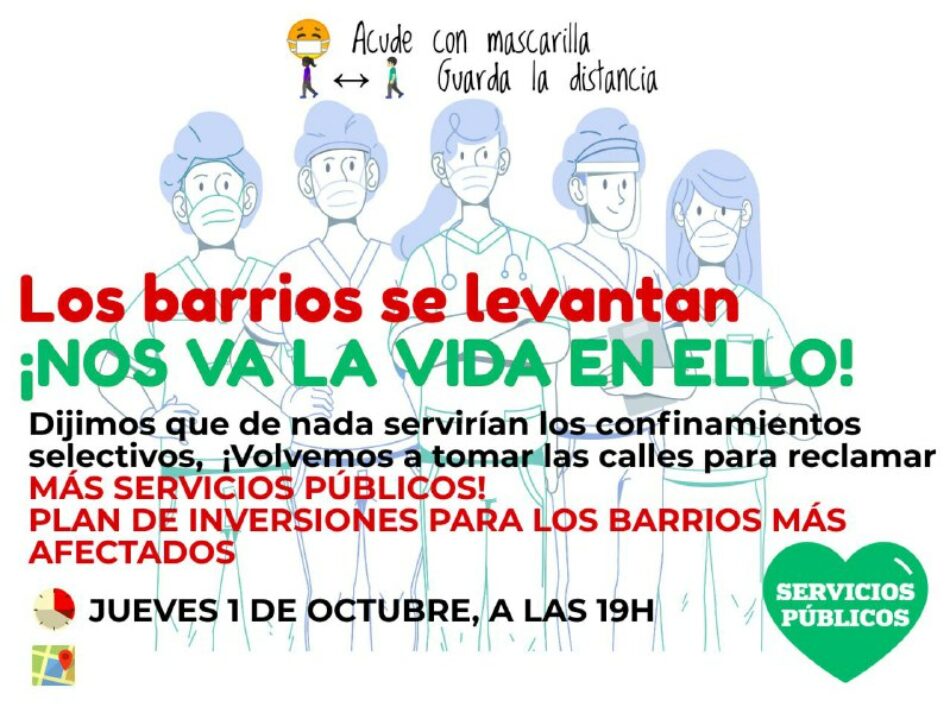 Los barrios madrileños vuelven a levantarse mañana para reclamar más recursos públicos para hacer frente a la pandemia