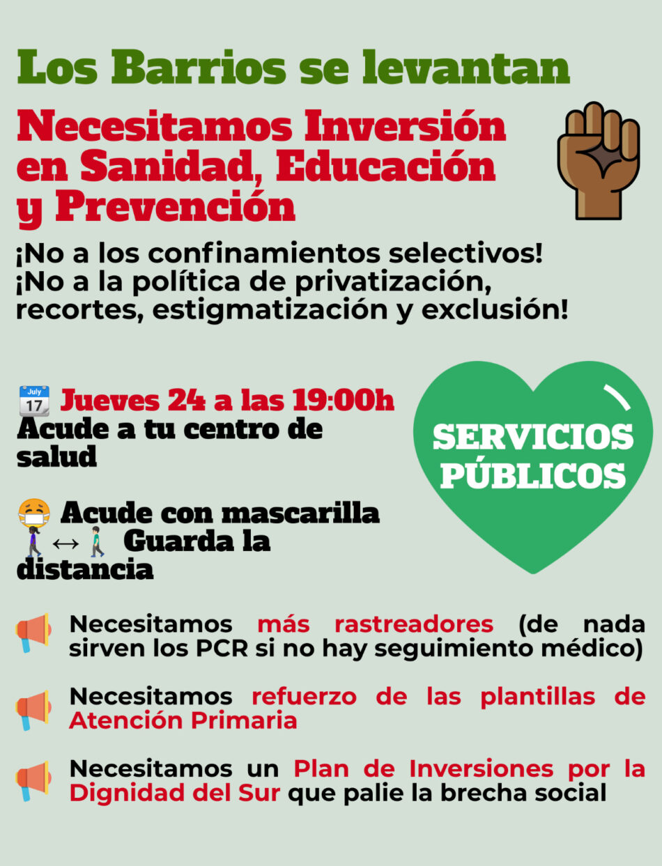 Jueves de protestas vecinales ante los centros de salud para pedir más inversión en sanidad y otros servicios públicos