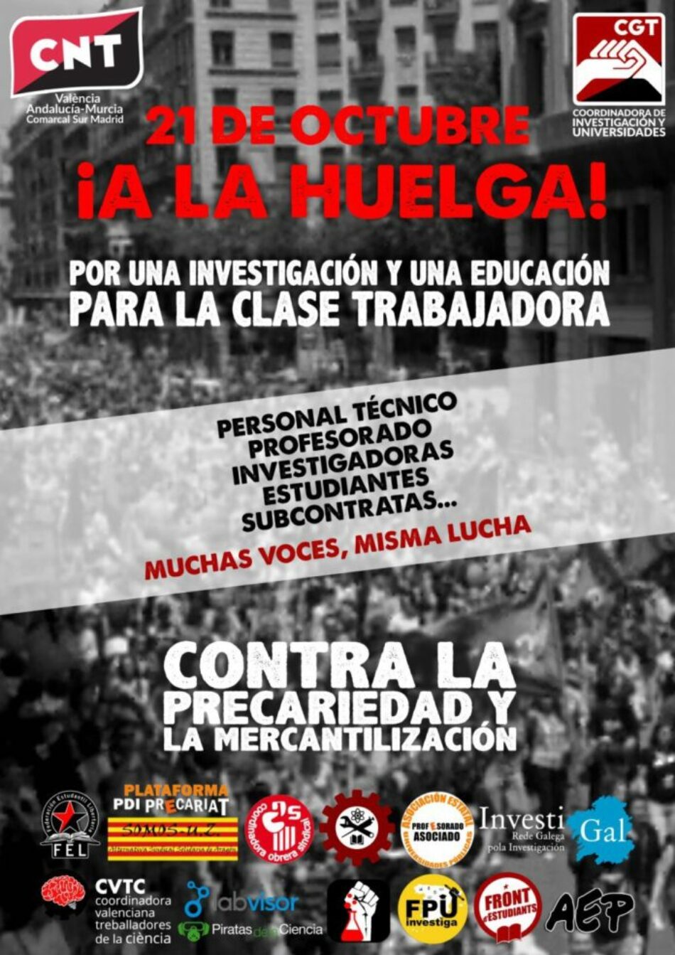 CGT convoca huelga el 21 de octubre en universidades y centros de investigación de todo el Estado