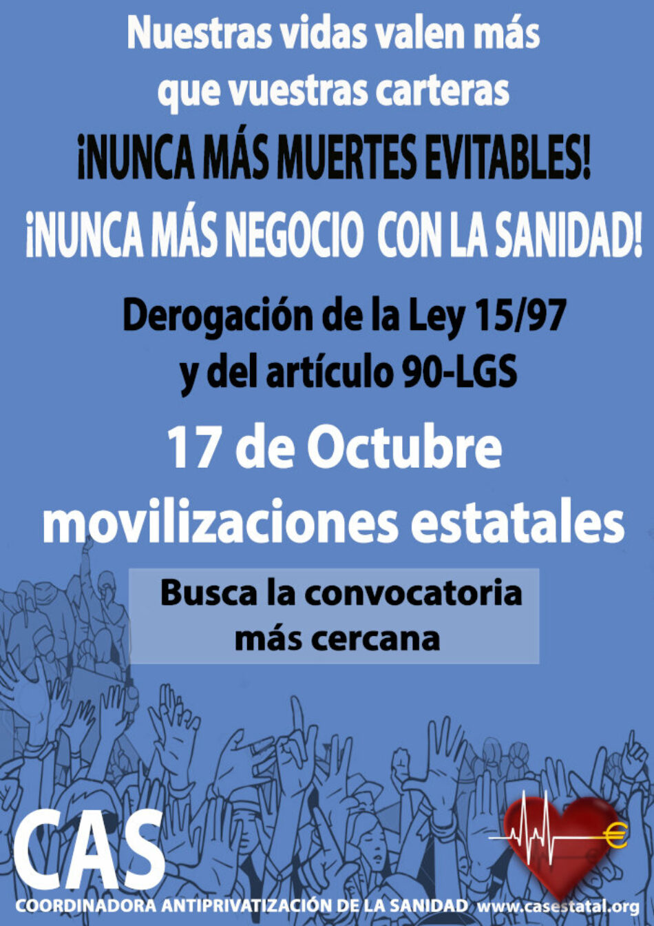 Convocadas movilizaciones a escala estatal para denunciar la causa del actual colapso sanitario: las privatizaciones