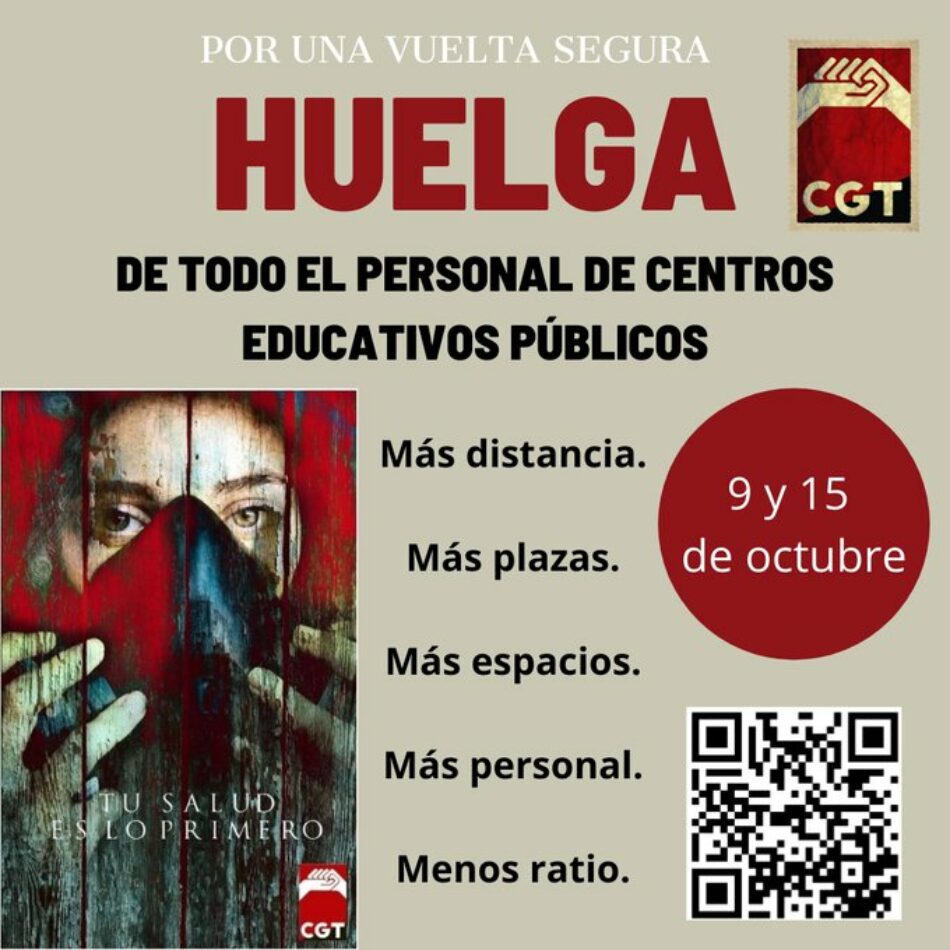 CGT anuncia huelga educativa los días 9 y 15 de octubre