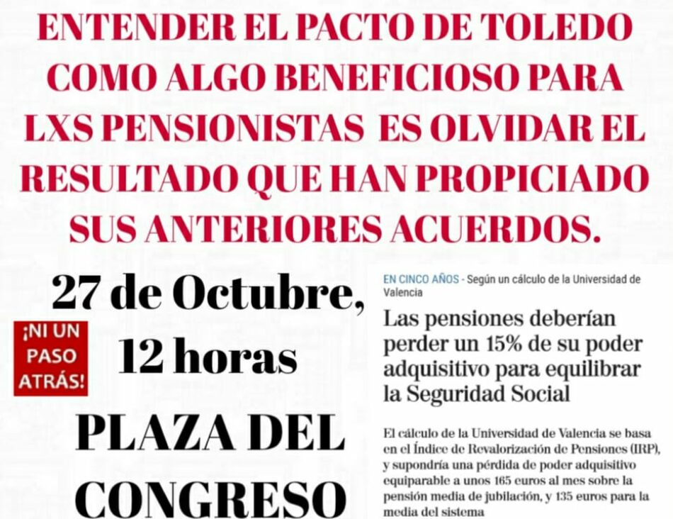 COESPE muestra su rechazo a las recomendaciones acordadas por la Comisión del Pacto de Toledo
