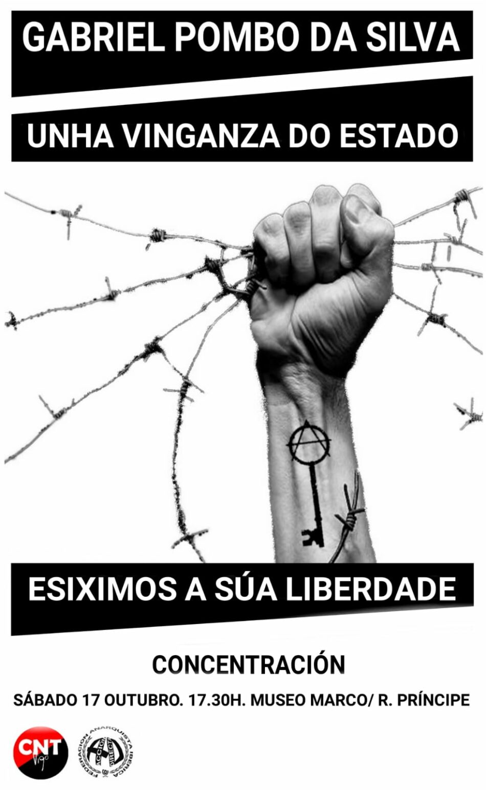 CNT Vigo convoca concentración en apoyo a Gabriel Pombo Da Silva: «Libertade Pombo»