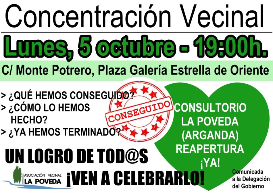 La vecindad de La Poveda (Arganda del Rey, Madrid) celebra la reapertura de su consultorio tras seis meses y medio de movilizaciones