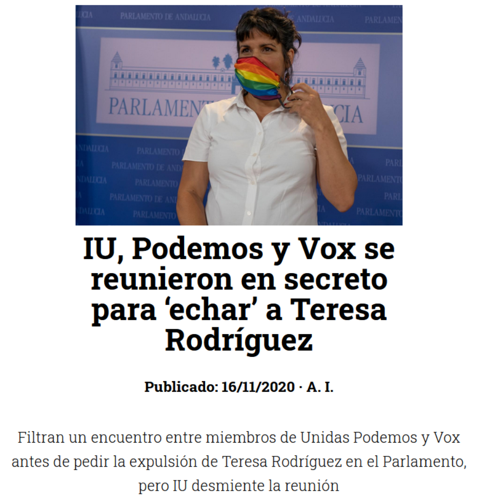 Desmentido nuevo bulo: «IU, Podemos y Vox se reunieron en secreto para ‘echar’ a Teresa Rodríguez»
