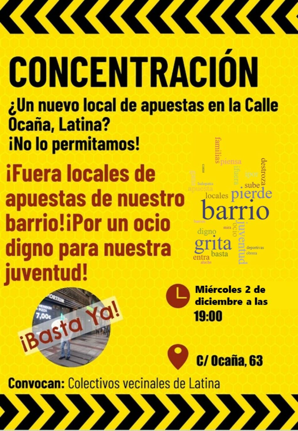 «¿Un nuevo local de apuestas en la calle Ocaña? ¡No lo permitamos!»