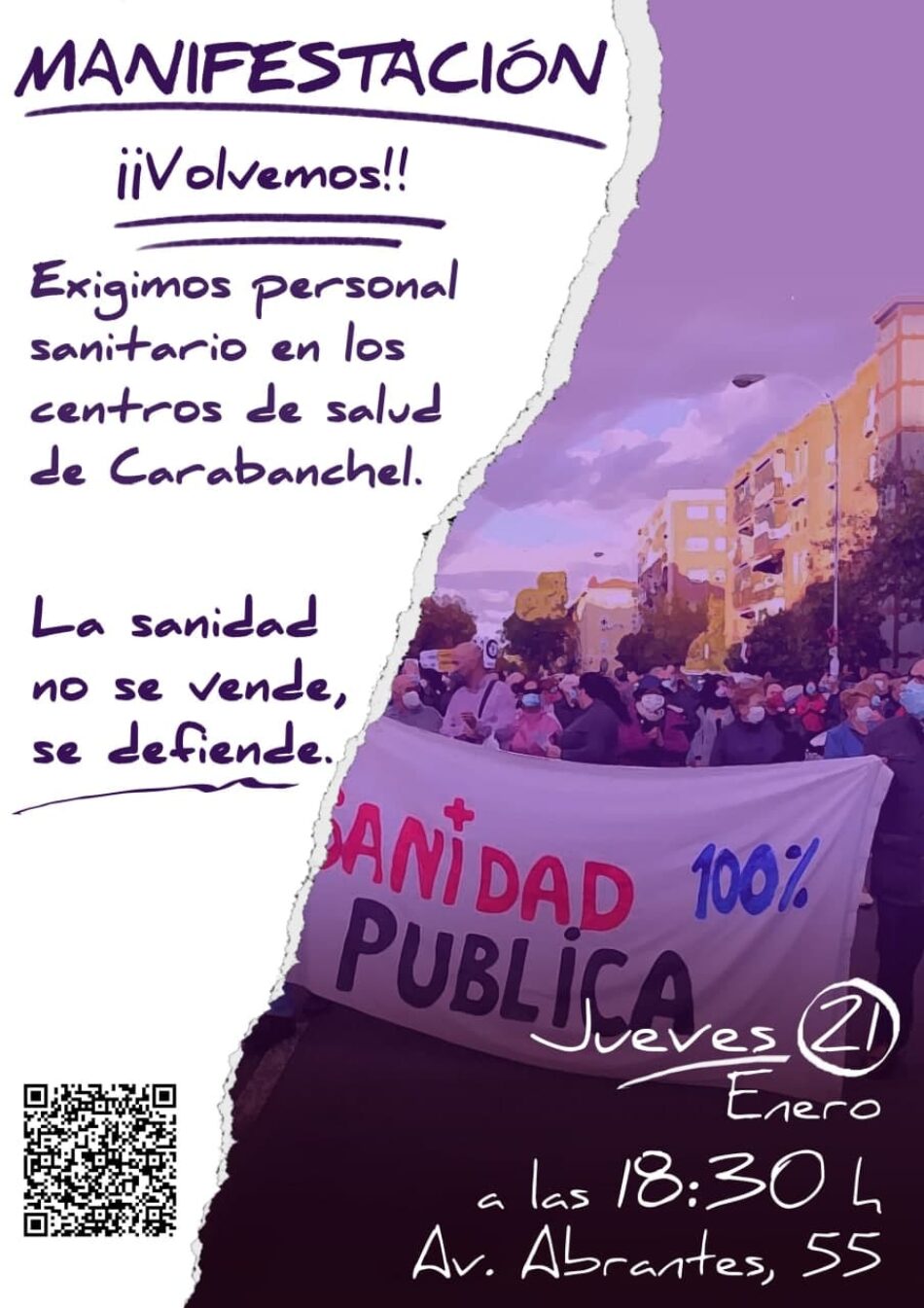 Manifestación en defensa  del Centro de Salud de Abrantes (Carabanchel, Madrid)