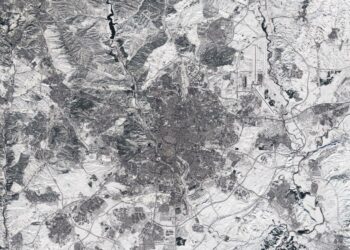 Imagen de satélite de Madrid cubierto de nieve