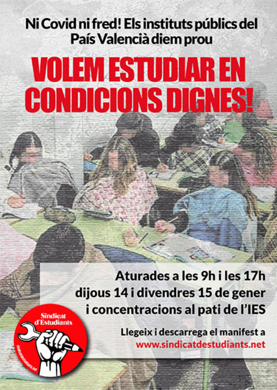 País Valencià • Ni Covid ni fred! Aturades dijous 14 i divendres 15 per unes condicions d’estudi dignes