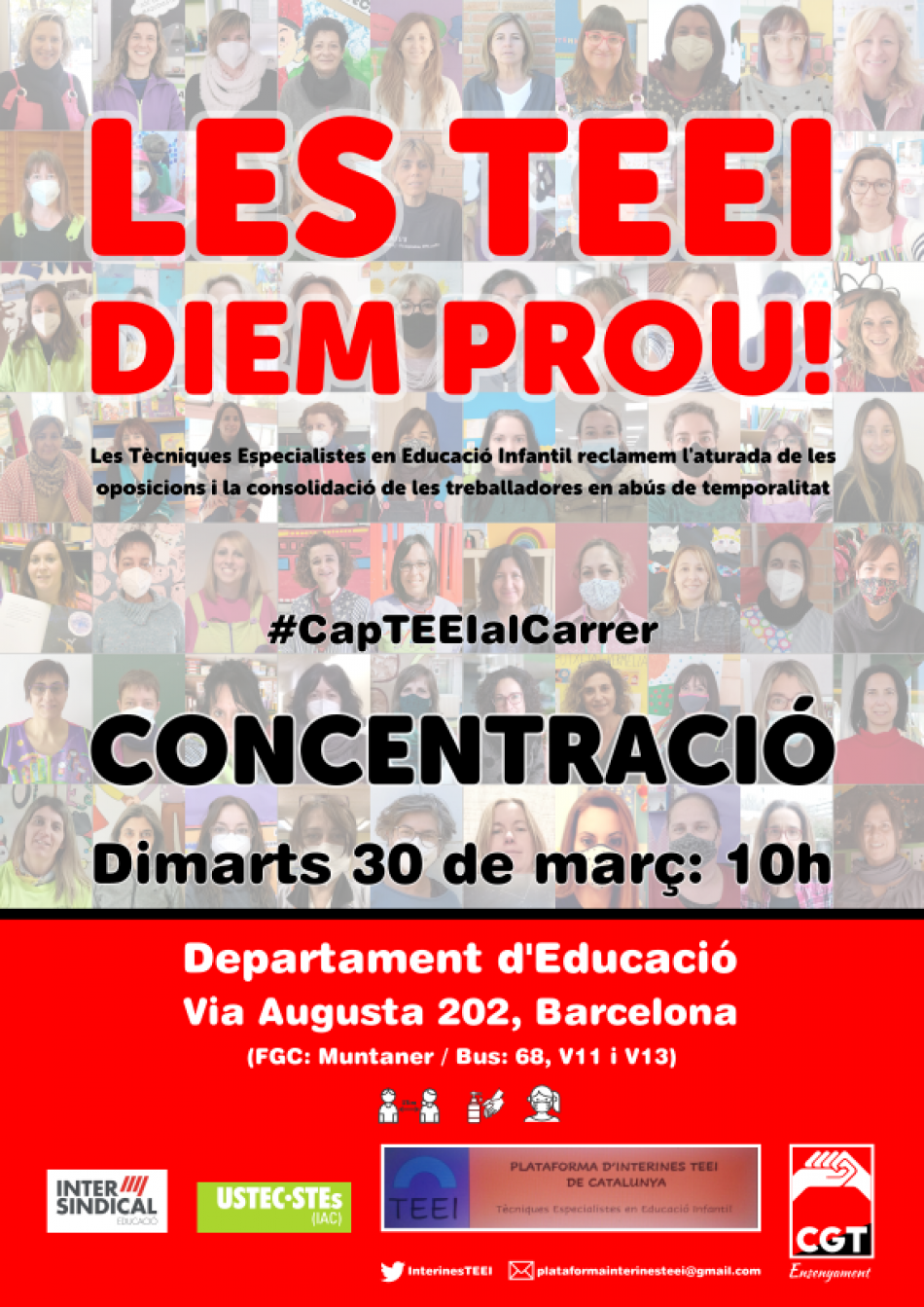 «Les Teei continuem amb la lluita!». Concentració: dimarts 30M 10h al Departament d’Educació (Bcn)