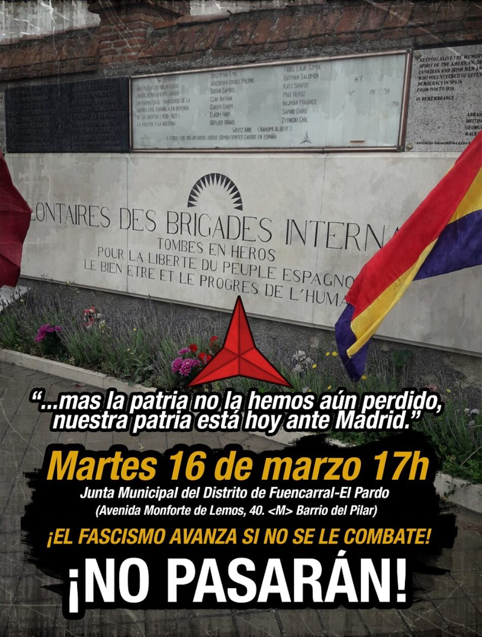 Ante la pretensión de Vox de retirar los elementos de homenaje a las Brigadas Internacionales en el cementerio de Fuencarral