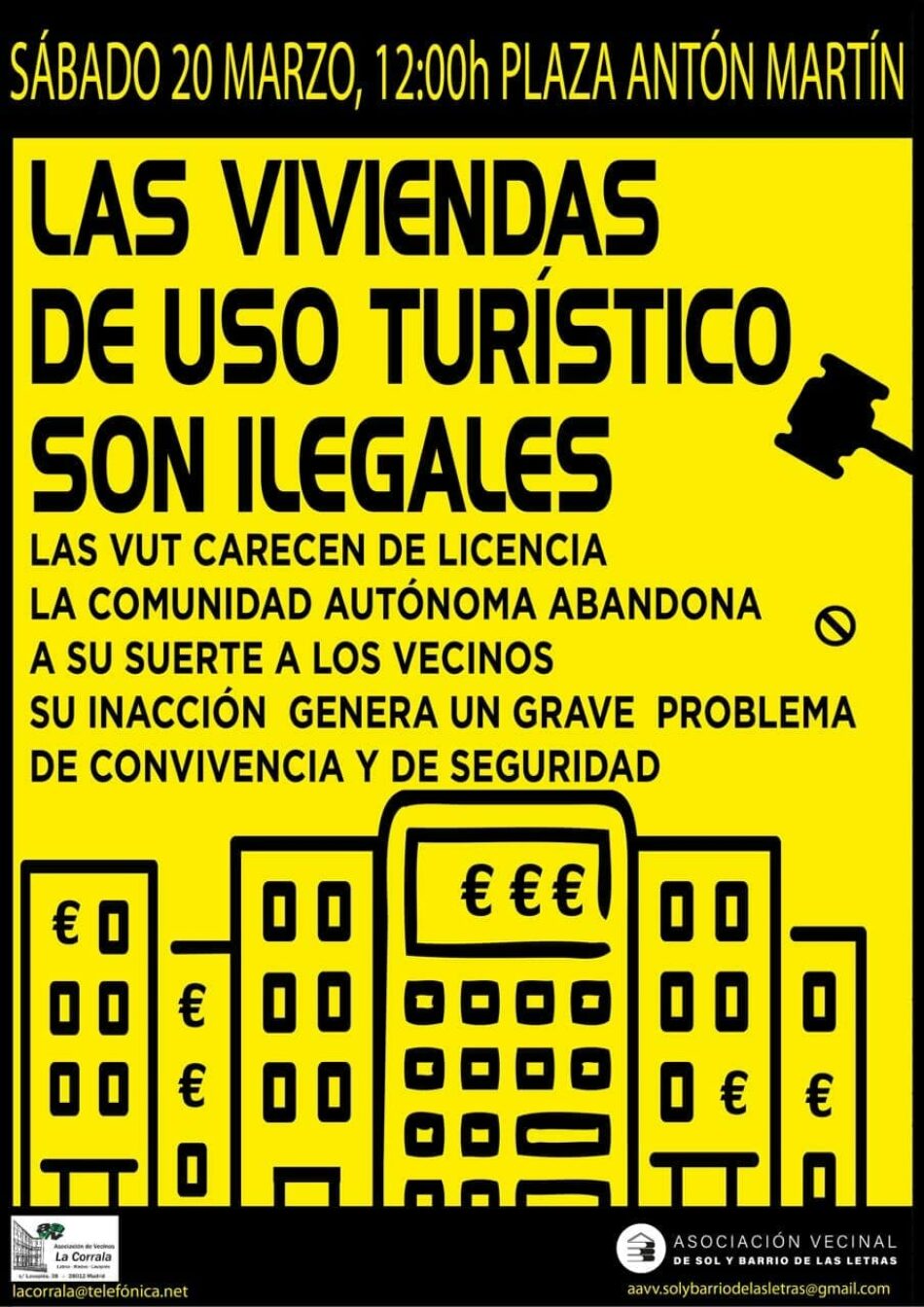 Asociaciones vecinales de Letras y Embajadores protestan contra los pisos turísticos y las fiestas ilegales
