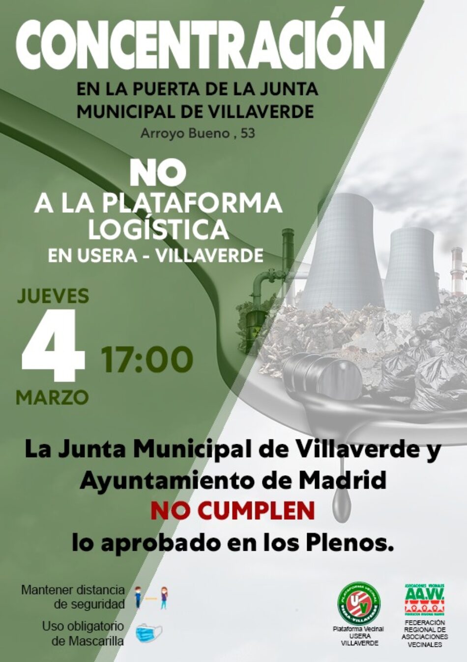 Las asociaciones vecinales llevan su protesta por la planta logística PALM-40 a la Junta de Villaverde