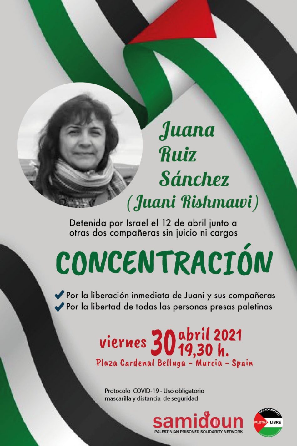 Concentración por la liberación inmediata de Juani Ruíz y sus compañeras, por la libertad de todas las personas presas palestinas