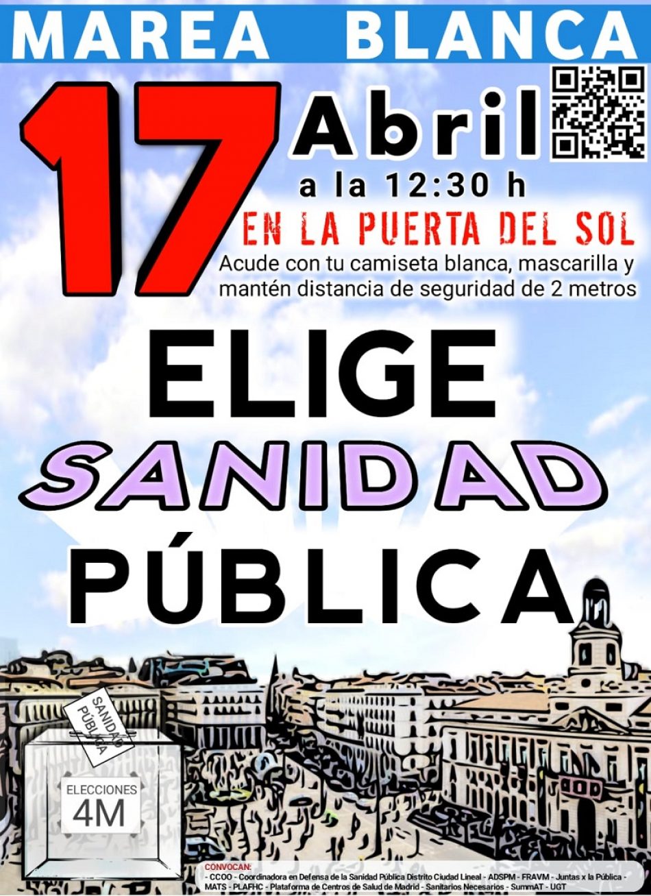 La Marea Blanca se concentrará el sábado bajo el lema “Elige Sanidad Pública” este sábado 17 de abril